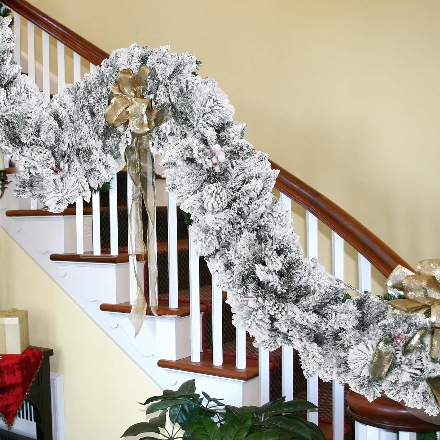 Weihnachtsgirlande 9ft Schnee Tannenzapfen rote Beeren Kamin Tür