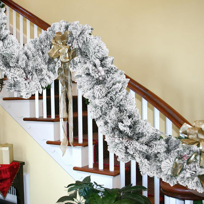 Weihnachtsgirlande 9ft Schnee Tannenzapfen rote Beeren Kamin Tür