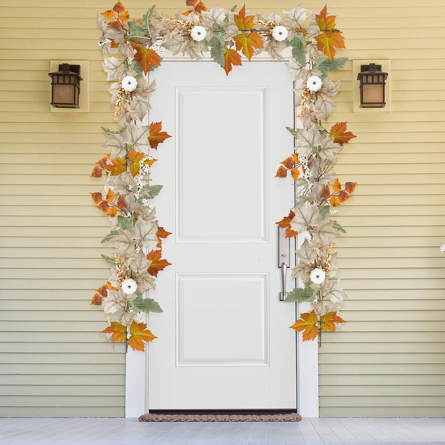 6FT Herbst Ahornblatt Girlande Beere Kürbisse Halloween Thanksgiving