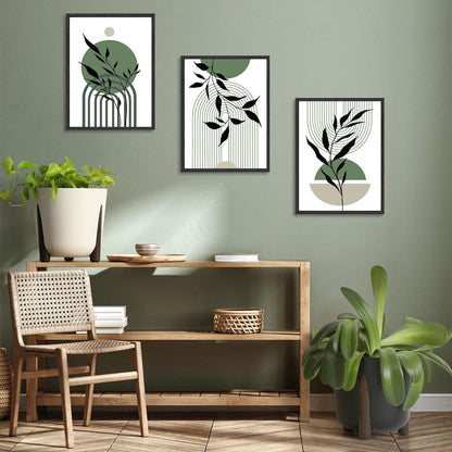 NymphFable A3 Boho Leinwand Bilder Salbei Grün 3er Set