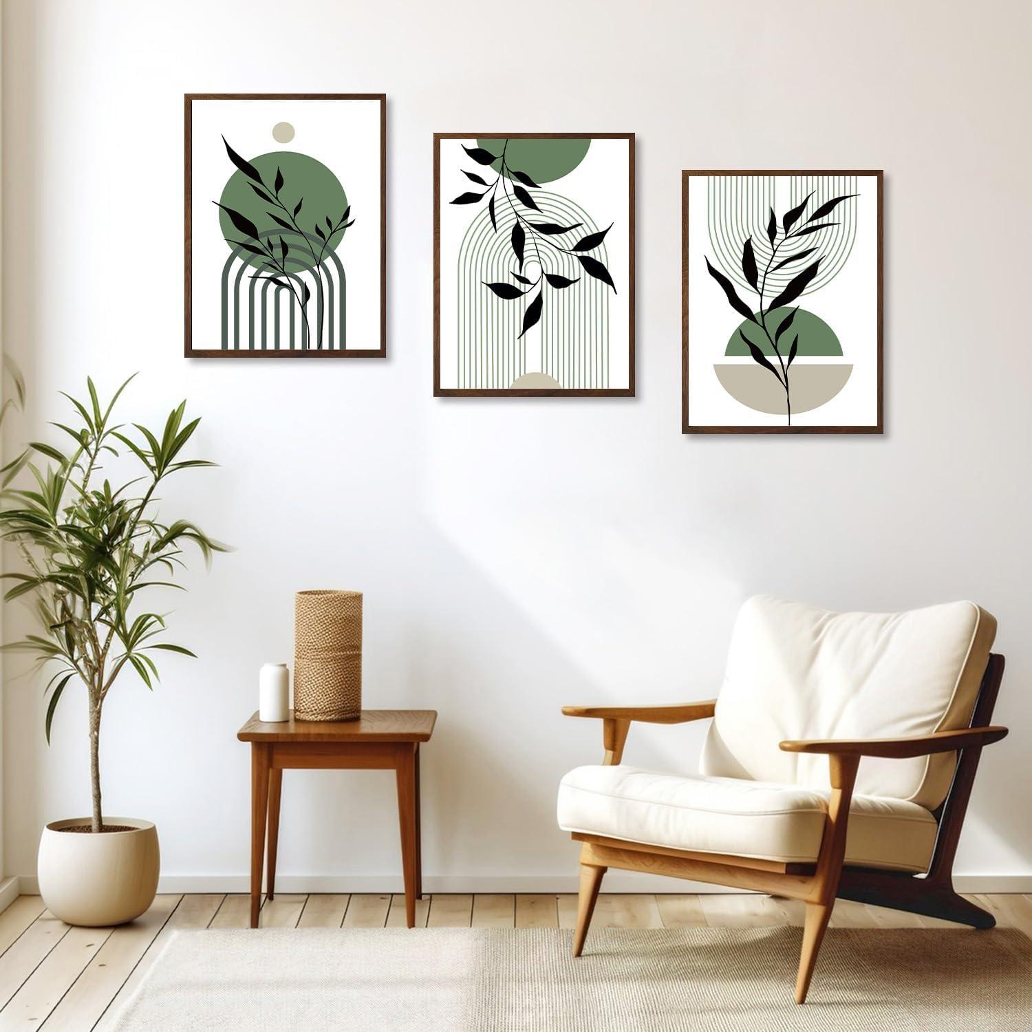 NymphFable Boho Leinwand Poster Set Salbei Grün 3er-Set