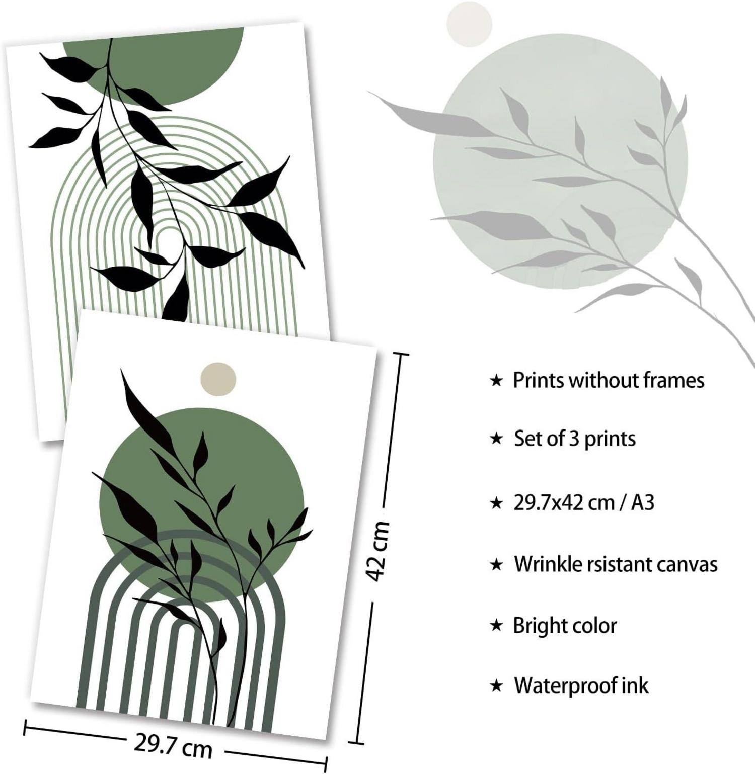 NymphFable A3 Boho Leinwand Bilder Grün Salbei geometrische Linie