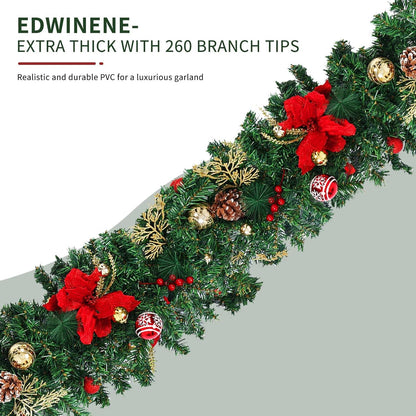 Weihnachtsgirlande 2,7 m PVC Blumen Beeren Tannenzapfen Innen Außen Christmas Garlands