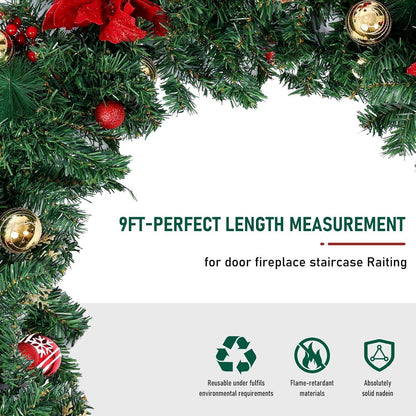 Weihnachtsgirlanden 2,7m mit Blumen roten Beeren Tannenzapfen