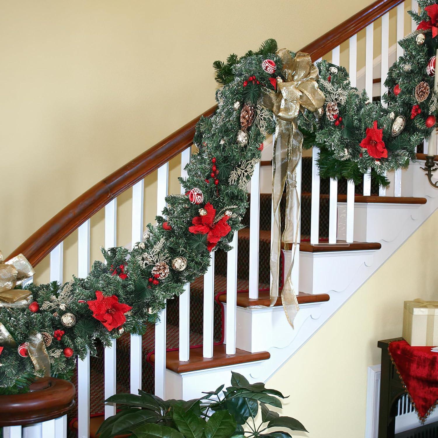 Weihnachtsgirlanden 2,7m mit Blumen roten Beeren Tannenzapfen