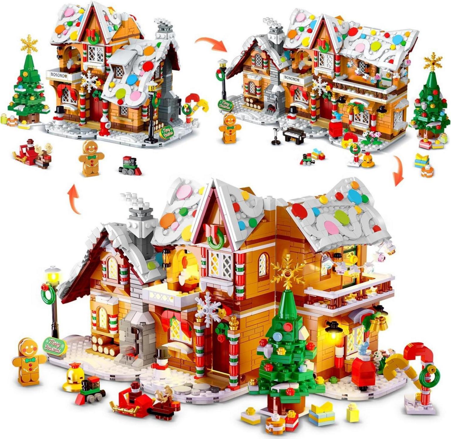 LED Lebkuchenhaus Baukasten 1397 Teile Weihnachtsdorf Klemmbausteine