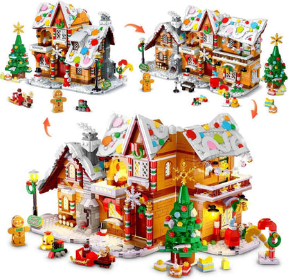 LED Lebkuchenhaus Baukasten 1397 Teile Weihnachtsdorf Klemmbausteine