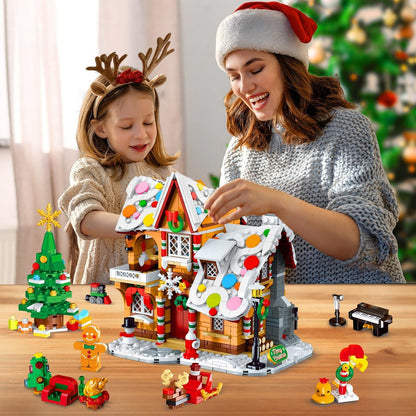 Weihnachten Lebkuchenhaus Bauspielzeug mit LED Licht 1397 Teile Klemmbausteine für Kinder ab 8 Jahren