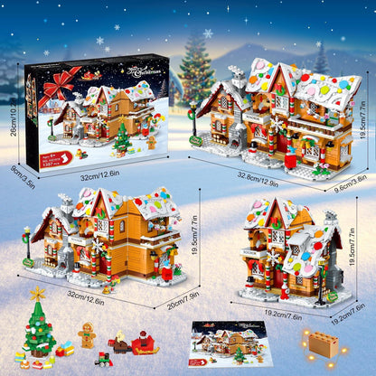 LED Leuchtendes Weihnachtsdorf mit Lebkuchenhaus - 1397 Bausteine