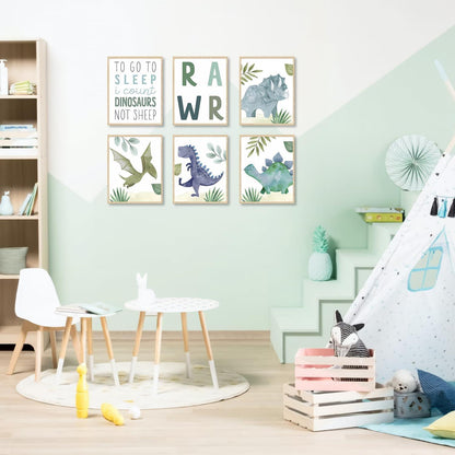 Dinosaurier Leinwand Poster Set für Kinderzimmer 6er Pack