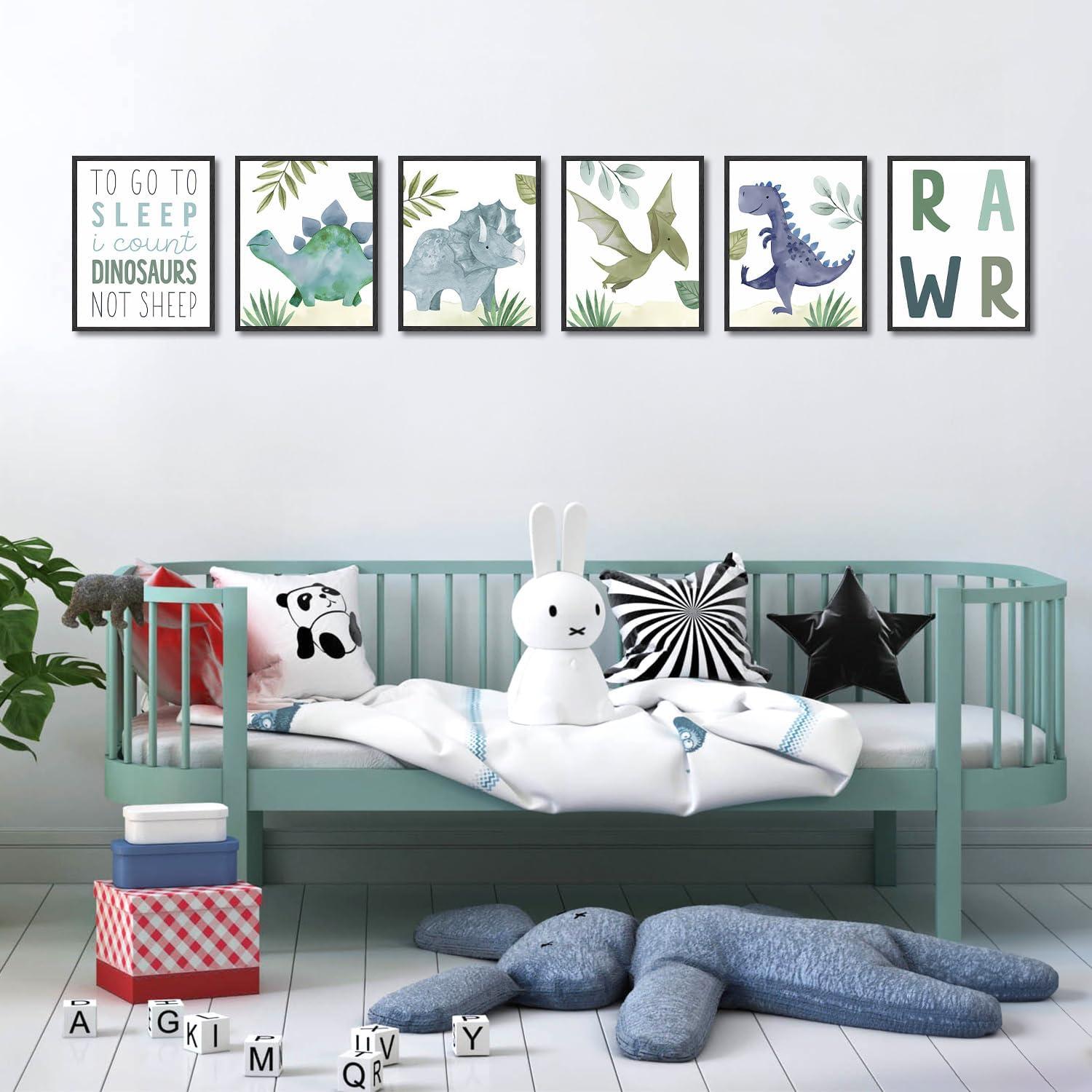 NymphFable Dinosaurier Leinwand Poster Set von 6 für Kinderzimmer