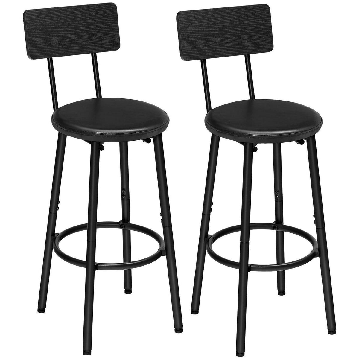 Barhocker Set 2er-Pack mit Rückenlehne & Fußstütze Schwarz