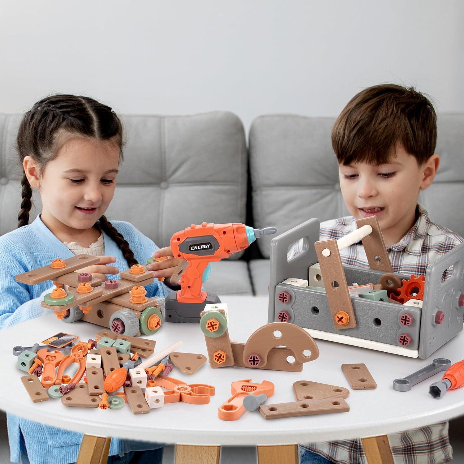Kinder Akkuschrauber Werkzeugset 120-teilig Montessori Spielzeug Werkzeugkoffer