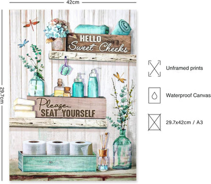 A3 Rustikale Badezimmer Leinwand Bilder Blume Libelle Wanddeko