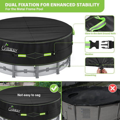 UIRWAY 244 cm Poolabdeckung 420D Winterabdeckung für runde Pools Schutz UV Abdeckplane wasserfestester Stoff