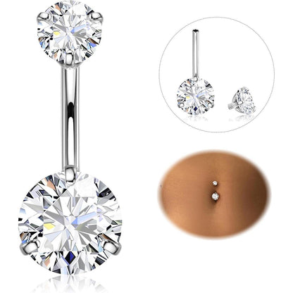 Bauchnabelpiercing Chirurgenstahl 14G mit Zirkonia, 8-16mm Länge