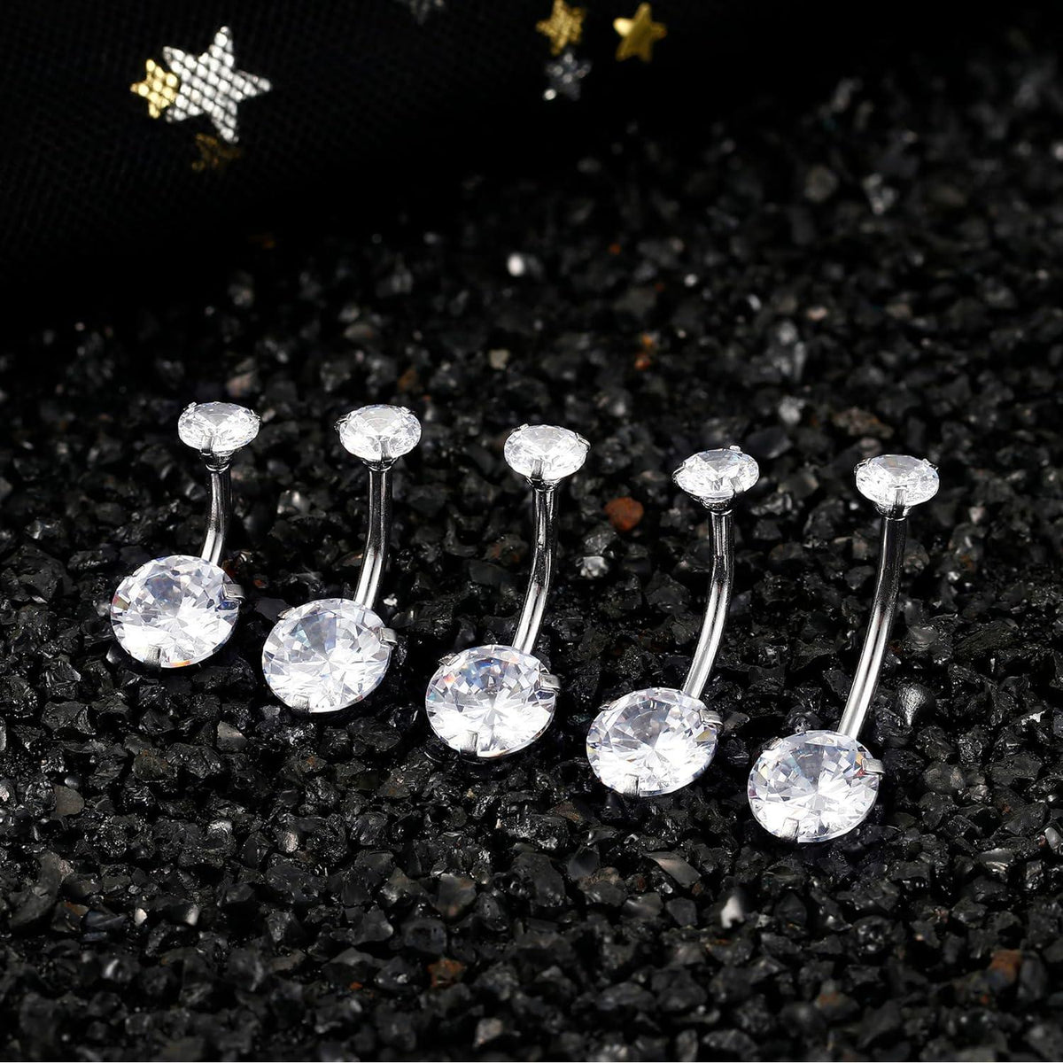 Bauchnabelpiercing Chirurgenstahl 14G mit Zirkonia, 8-16mm Länge