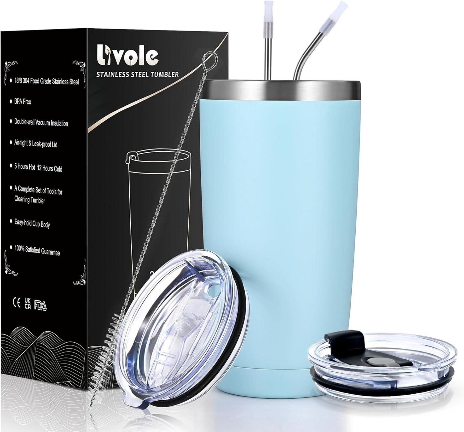 Isolierter Kaffeebecher mit Strohhalm 600ml, Edelstahl Thermo Becher