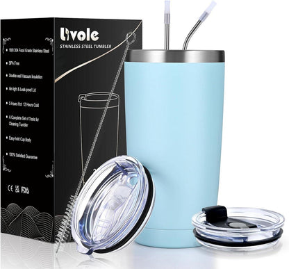 Isolierter Kaffeebecher mit Strohhalm 600ml, Edelstahl Thermo Becher