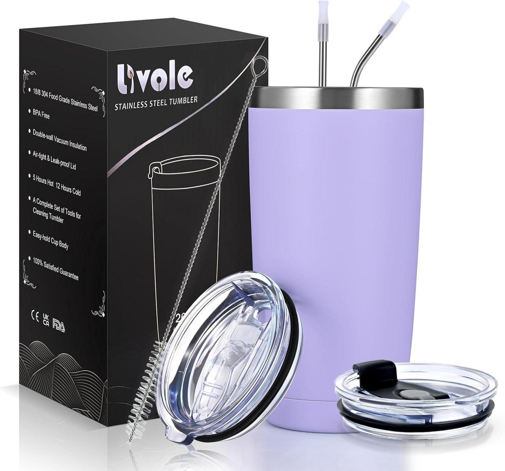 Isolierter Edelstahl Thermobecher mit Deckel und Strohhalm