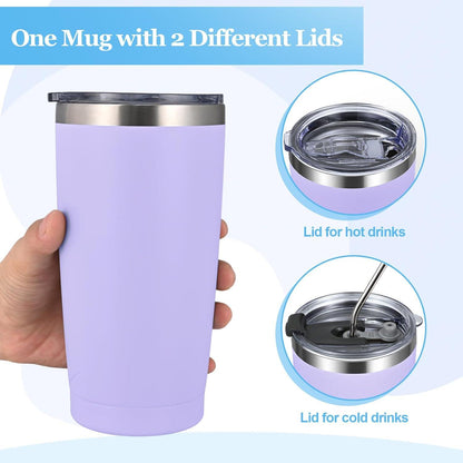 Livole 600ml Thermobecher Kaffee to go Isolierter Trinkbecher Henkel Strohhalm Edelstahl Tumbler Hellviolett