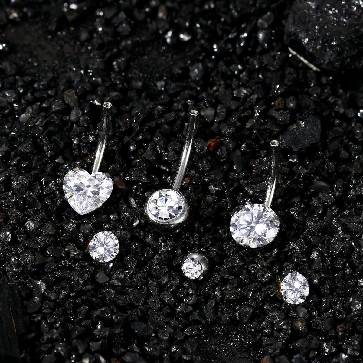 Bauchnabelpiercing Chirurgenstahl mit Herz CZ 14G Silber 8-16mm