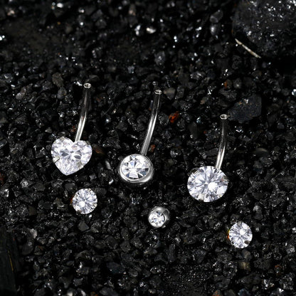 Bauchnabelpiercing Chirurgenstahl mit Herz CZ 14G Silber 8-16mm
