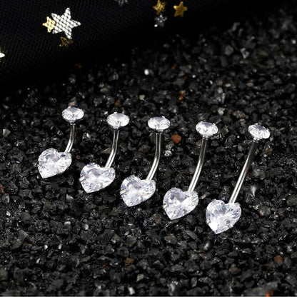 Bauchnabelpiercing Chirurgenstahl mit Herz CZ 14G Silber 8-16mm