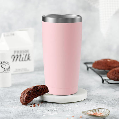 Livole 600ml Thermobecher Kaffee to go mit Henkel und Strohhalm, Edelstahl Trinkbecher 20oz, Doppelwandig Thermo Becher, Tumbler, Hellrosa