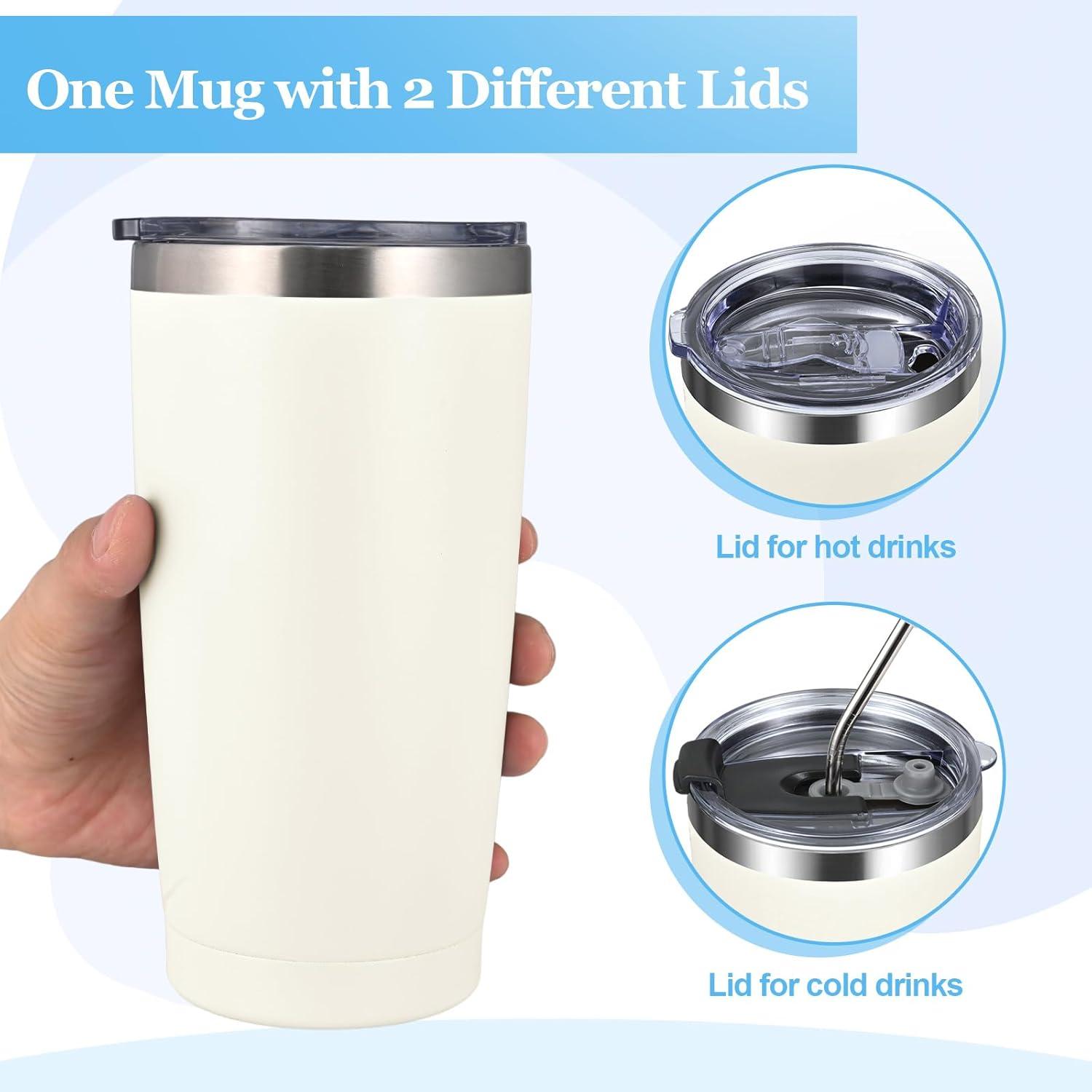 Livole 600ml Thermobecher Kaffee to go Isolierter Trinkbecher Deckel Strohhalm