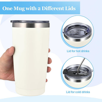 Livole 600ml Thermobecher Kaffee to go Isolierter Trinkbecher Deckel Strohhalm