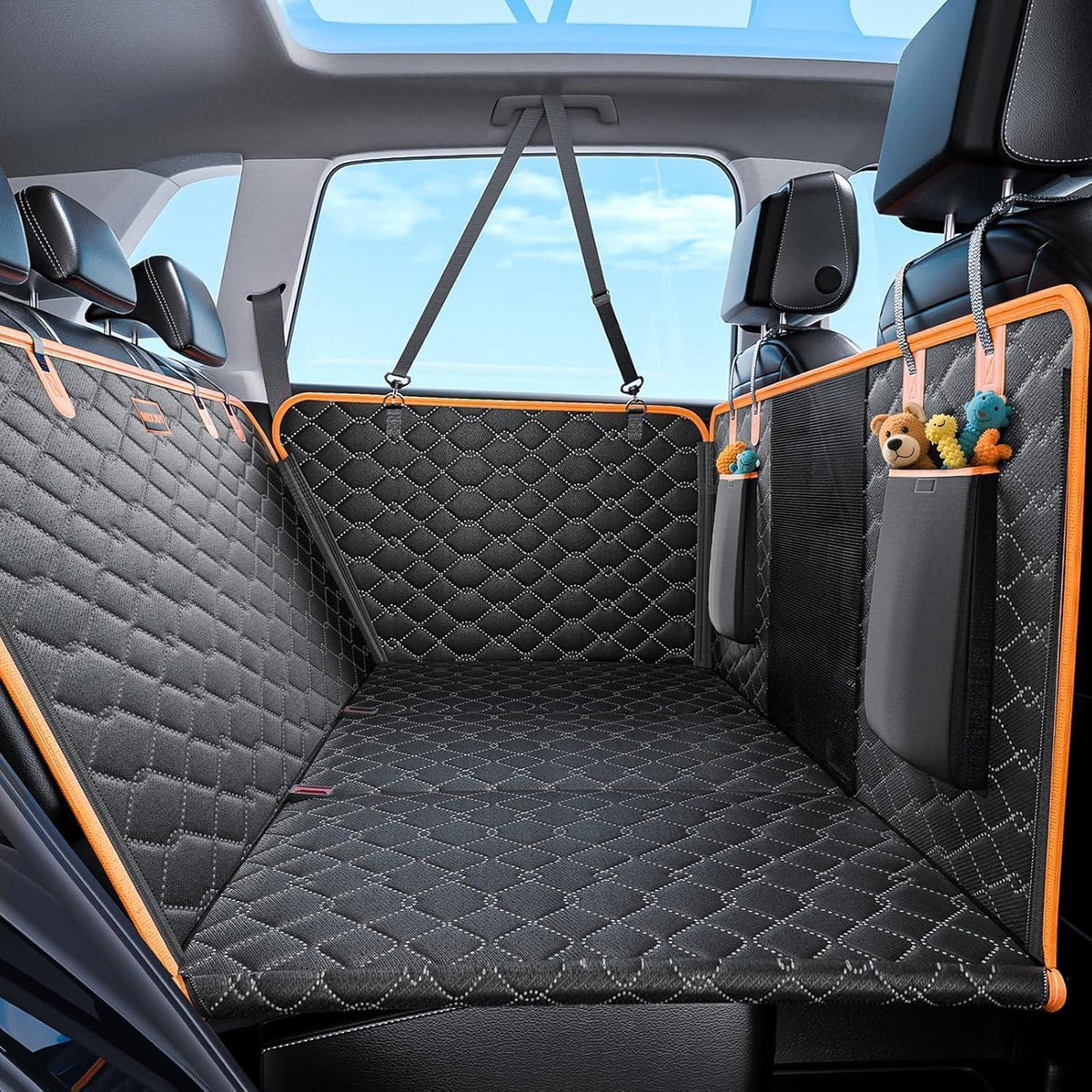 Hundedecke Auto Rückbank 4-in-1 mit Netzfenster & Aufbewahrung