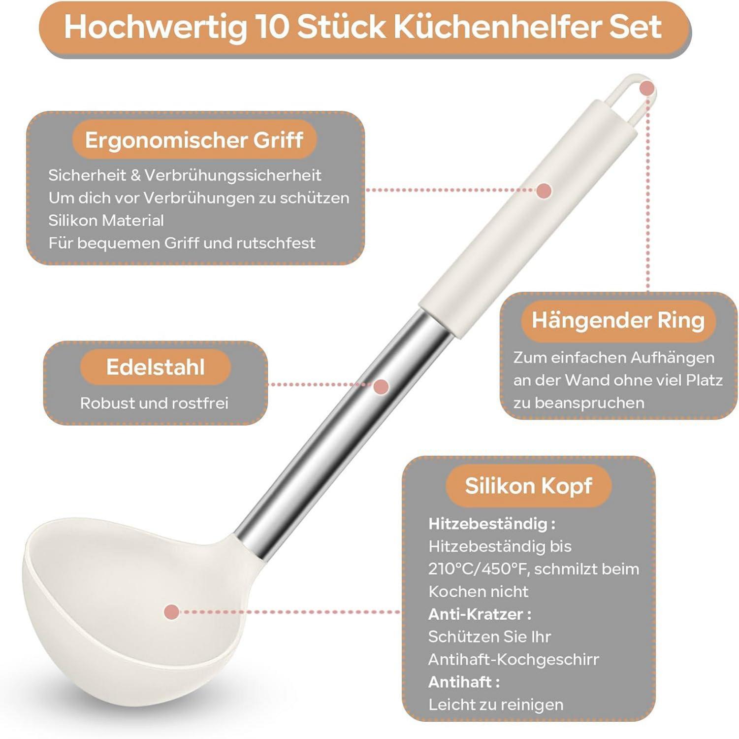 Silikon Küchenhelfer Set 10-teilig mit Edelstahlgriff