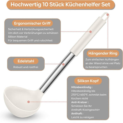 Silikon Küchenhelfer Set 10-teilig mit Edelstahlgriff