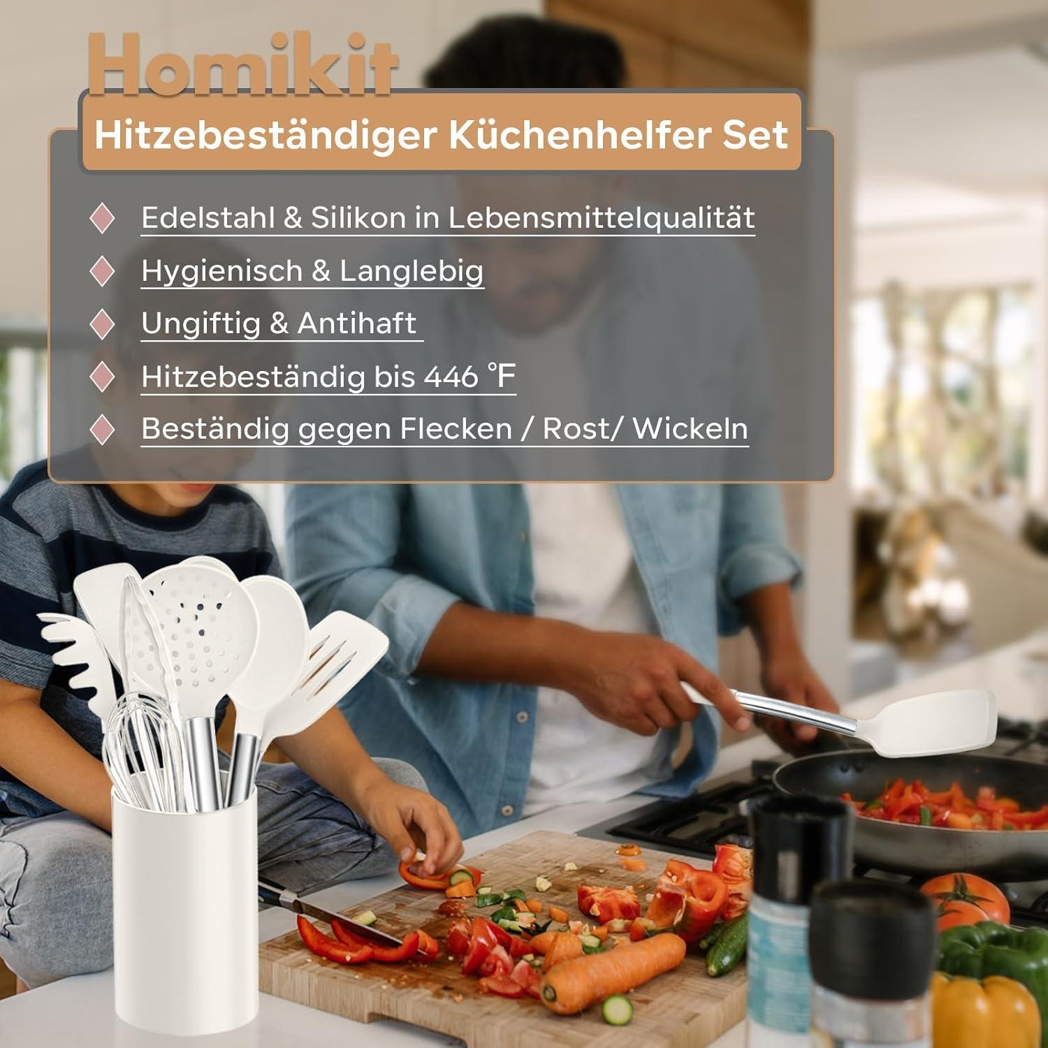 Silikon Küchenhelfer Set 10tlg Edelstahlgriff Antihaft Utensilienhalter