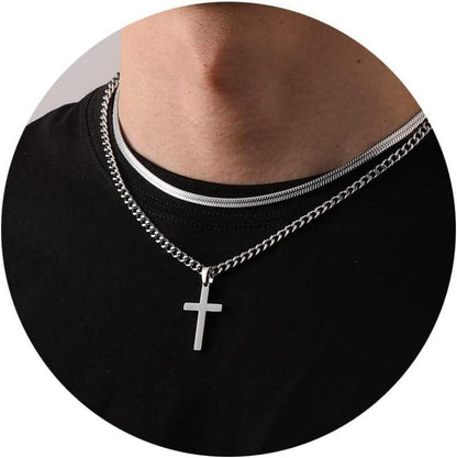 Kreuzkette Herren Silber Gold Schwarz Edelstahl Kubanische Kette