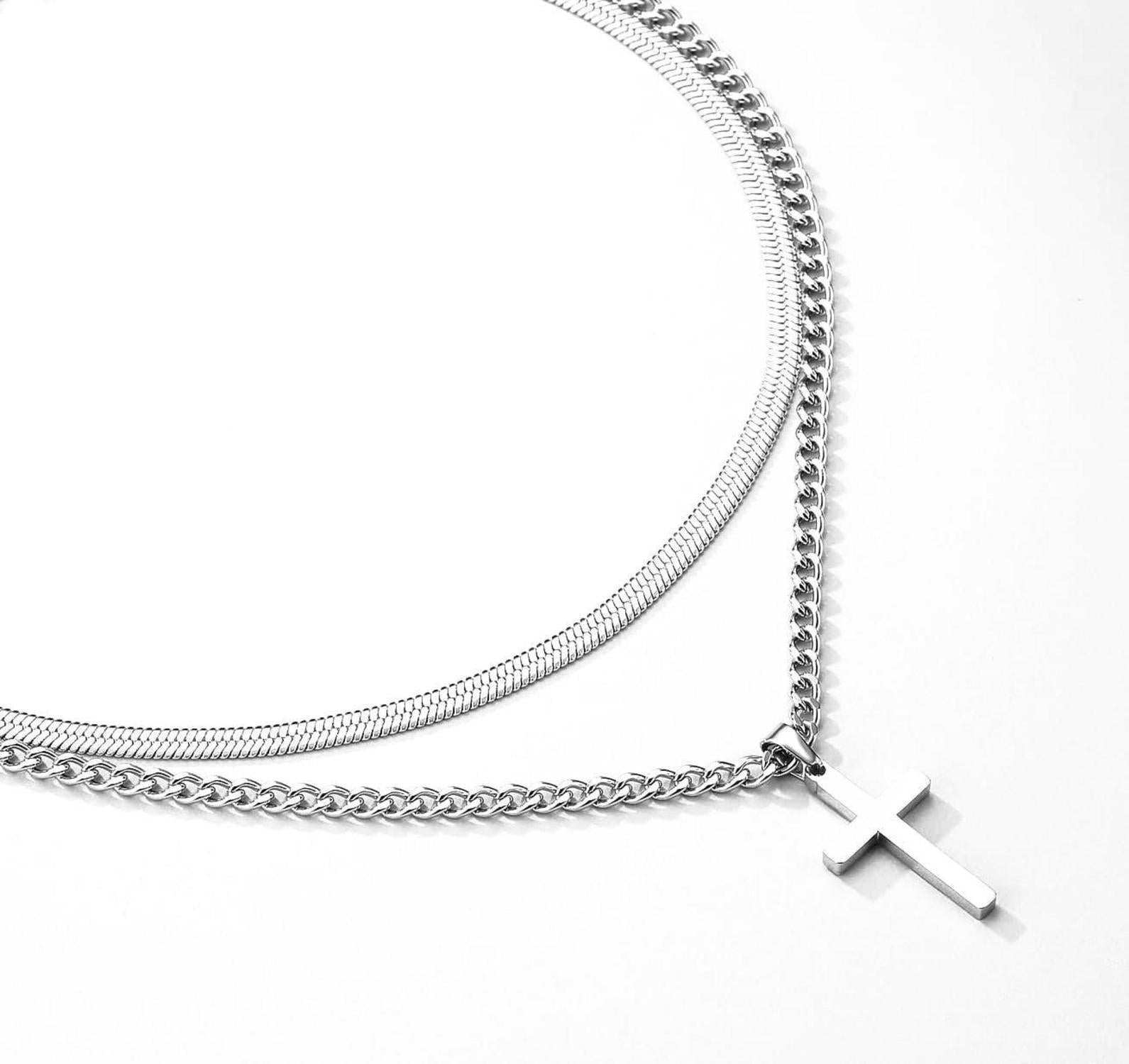 Kreuzkette Herren Silber Gold Schwarz Edelstahl Kubanische Kette