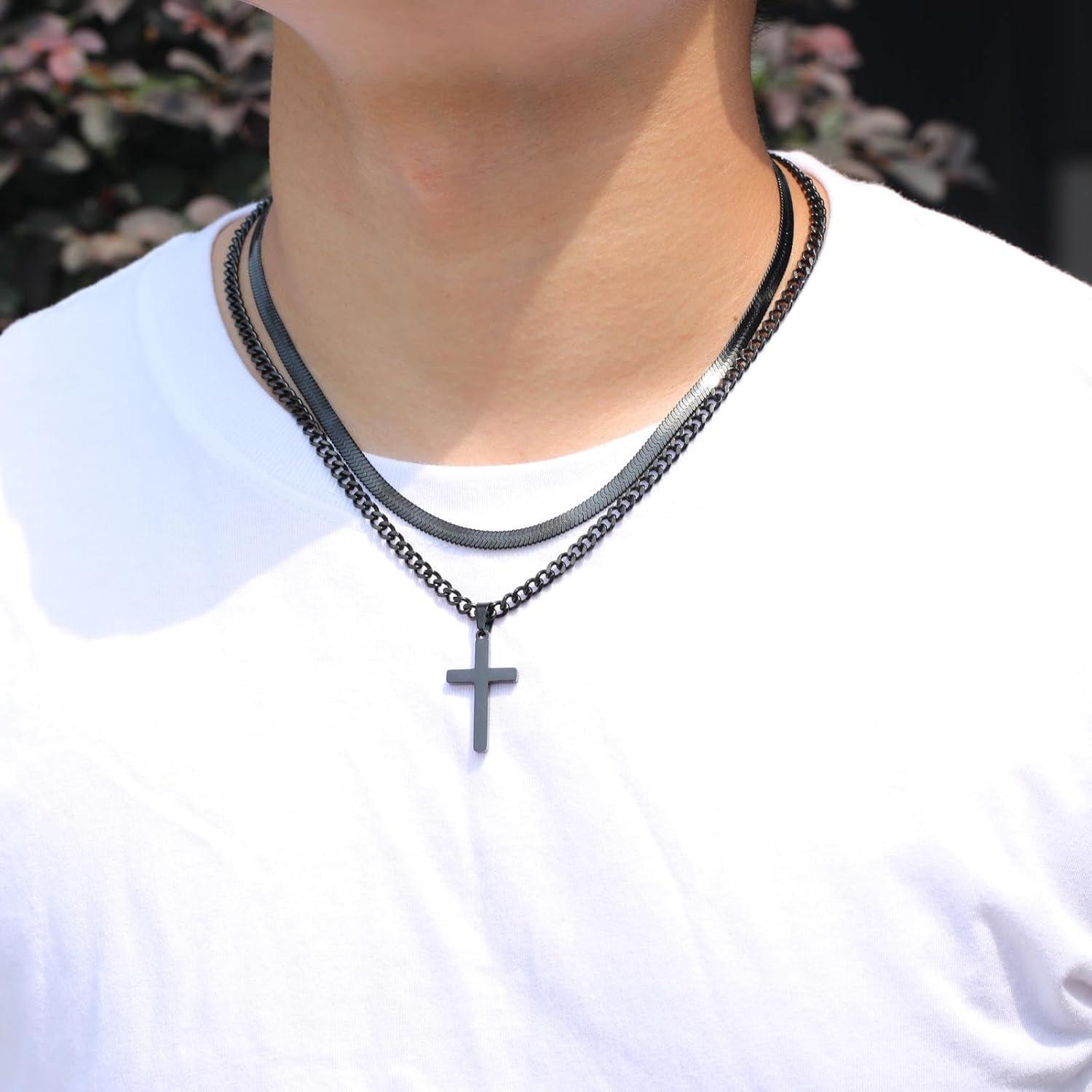 Esmoly Kreuzkette Herren Edelstahl Silber Gold Schwarz