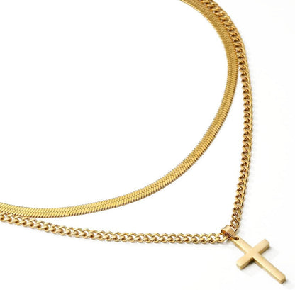 Kreuzkette Herren Edelstahl Schwarz Gold Silber Kubanische Kette