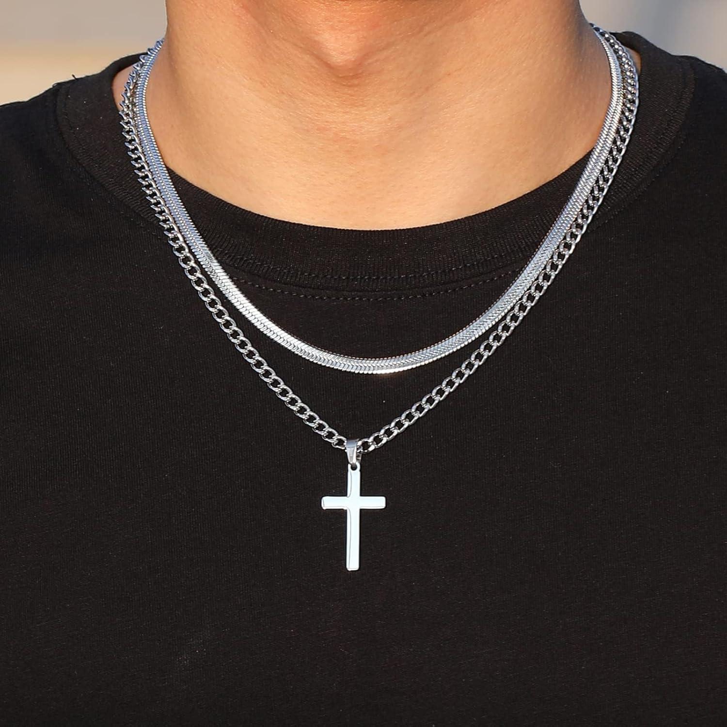 Esmoly Kreuzkette Herren Silber Gold Schwarz Edelstahl