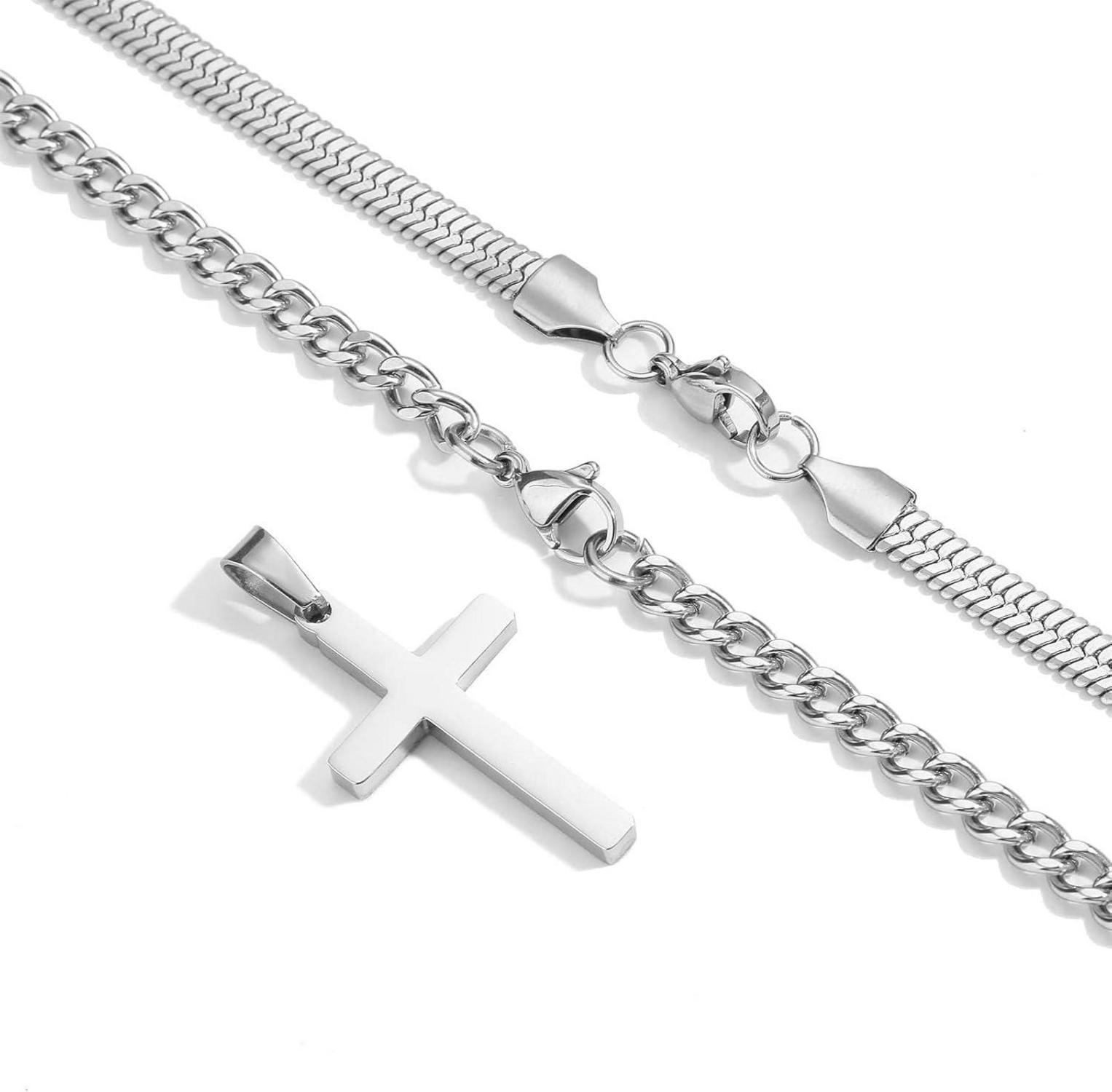 Esmoly Kreuzkette Herren Edelstahl Silber Gold Schwarz