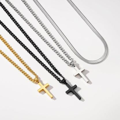 Kreuzkette Edelstahl Herren Silber Gold Schwarz Kubanische Kette