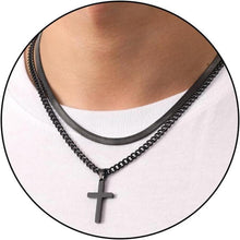 Kreuzkette Herren Edelstahl Schwarz Gold Silber