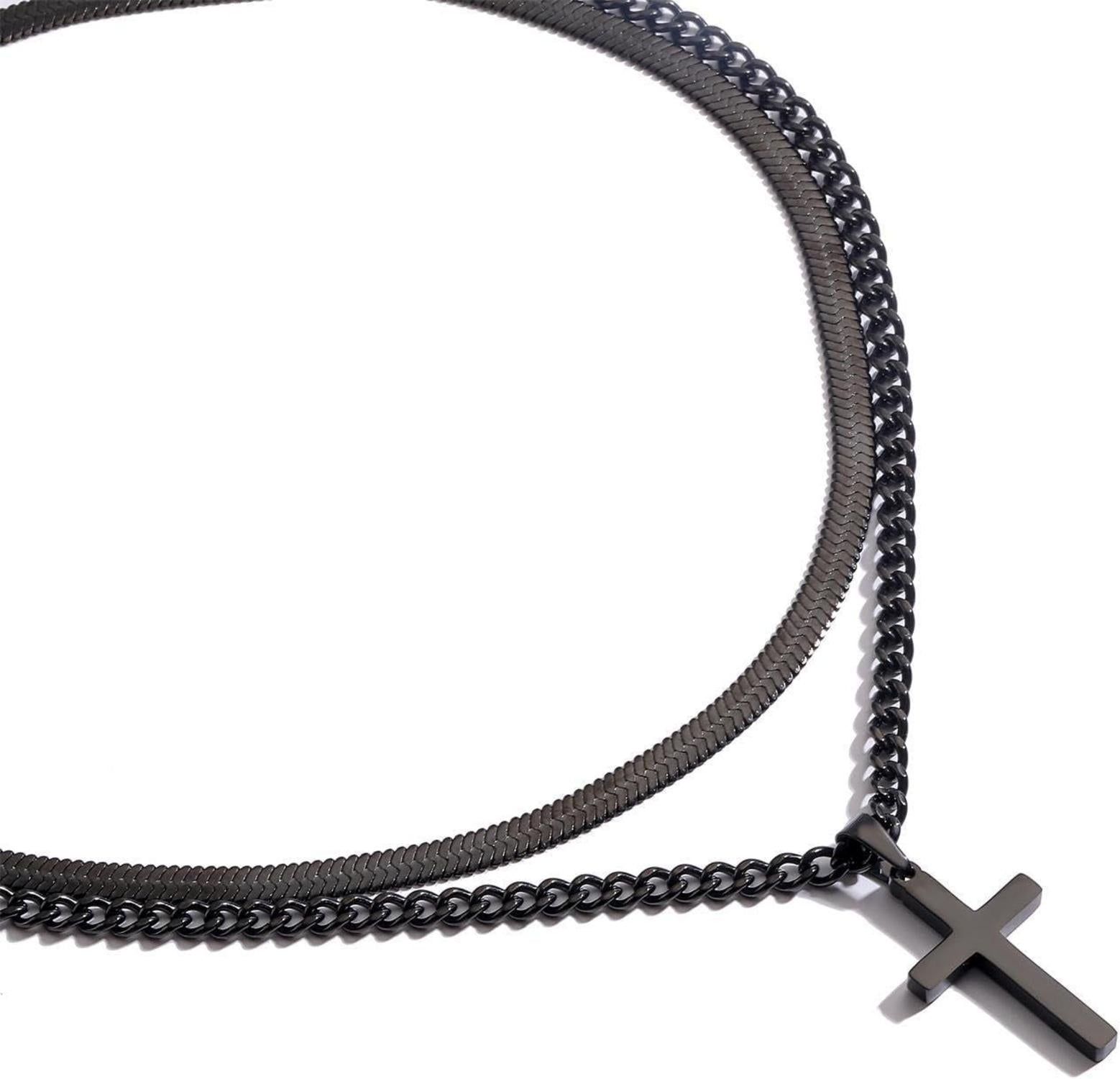 Kreuzkette Herren Edelstahl Schwarz Gold Silber