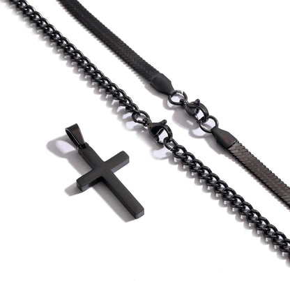 Esmoly Kreuzkette Herren Silber Gold Schwarz 316L Edelstahl Kubanische Kette Männer Geschenke