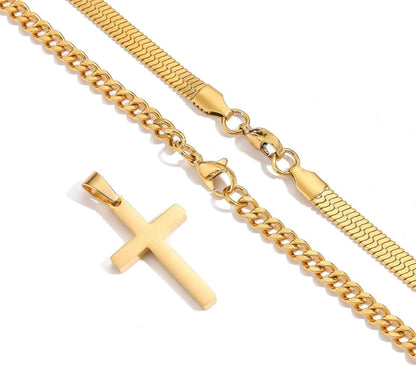 Kreuzkette Herren Silber Gold Schwarz Edelstahl Halskette Kubanische Kette 20/22inch