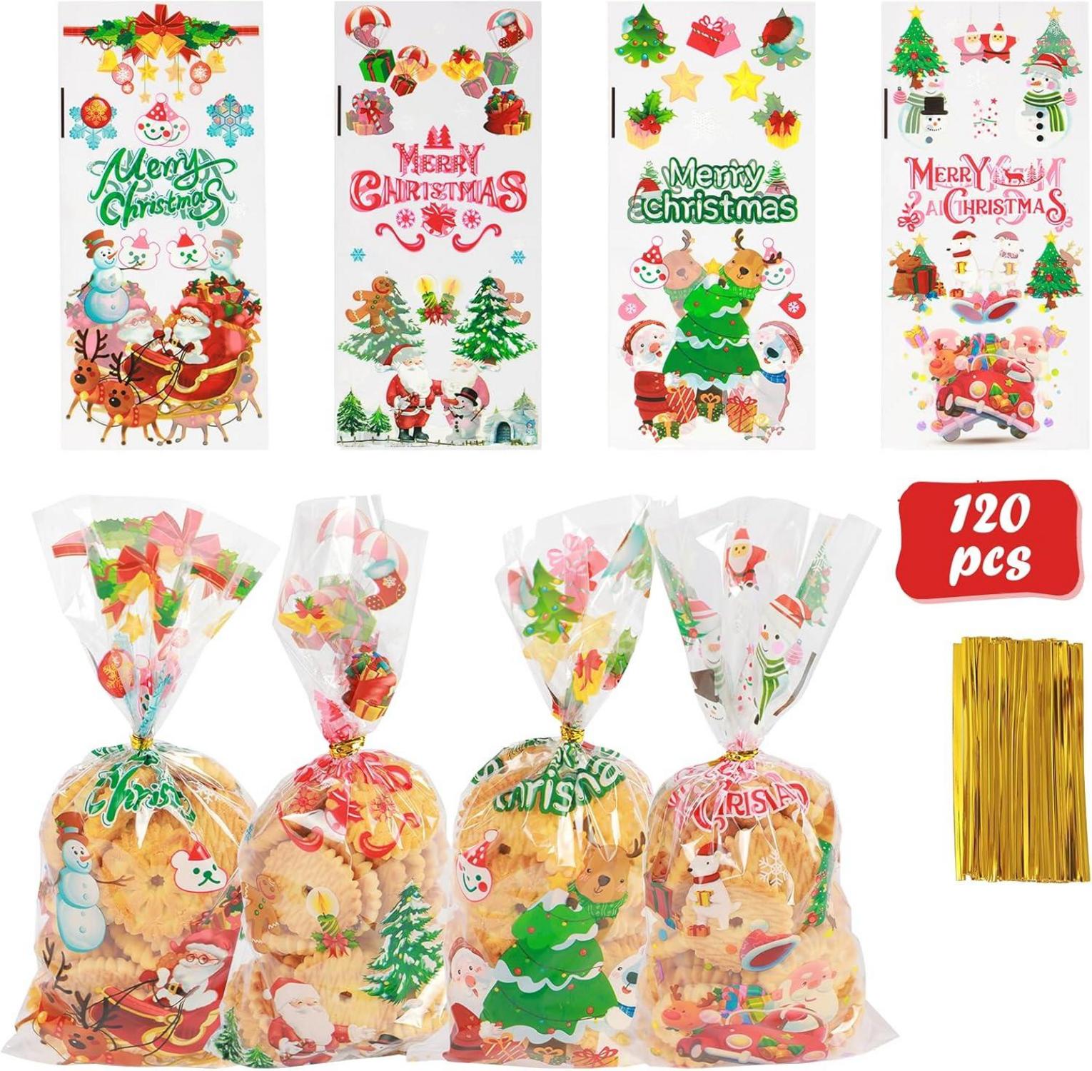 120 Weihnachts Zellophantüten mit Drahtbinder - Festlicher
