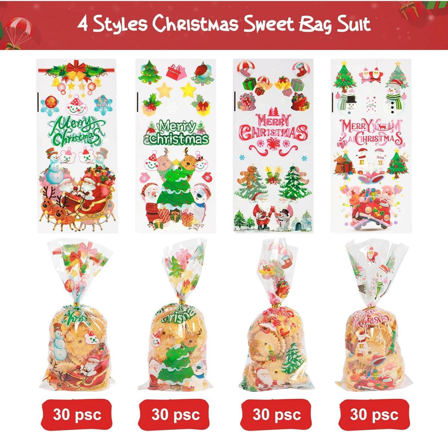 120 Weihnachten Zellophantüten, Weihnachts-Süßigkeitentüten