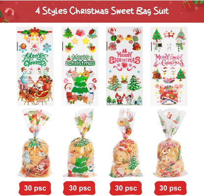 120 Weihnachten Zellophantüten, Weihnachts-Süßigkeitentüten