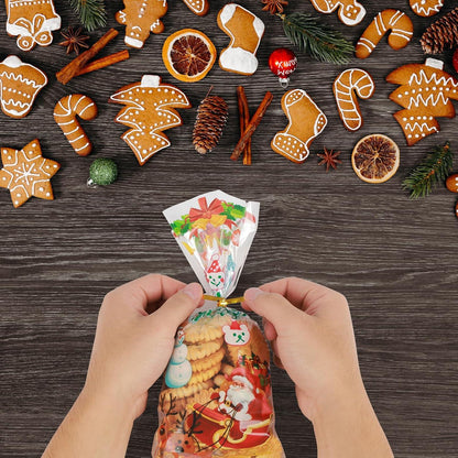 120x Weihnachts Zellophantüten mit Drahtbinder, festliche Geschenk-Candy-Tüten